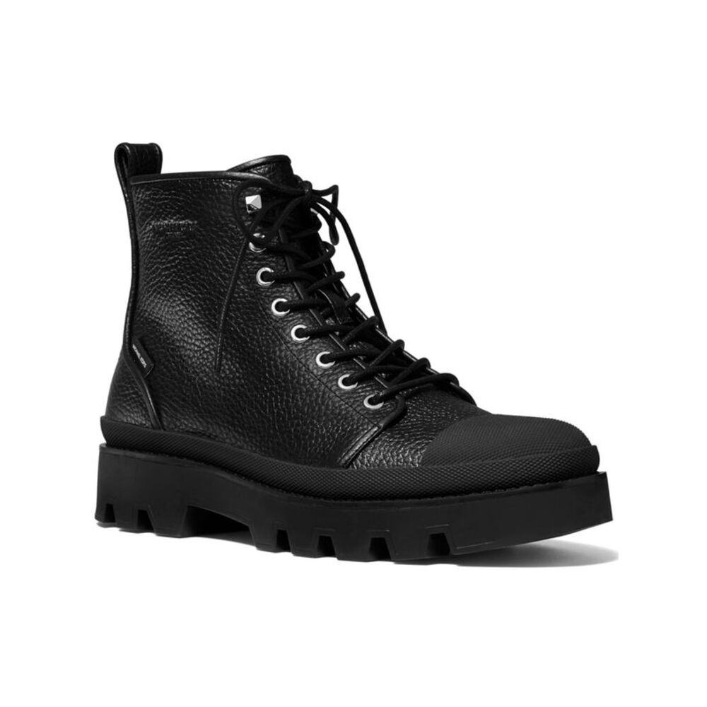 MICHAEL KORS Mens Black Colin Cap Toe Leather Combat Boots 11.5 M